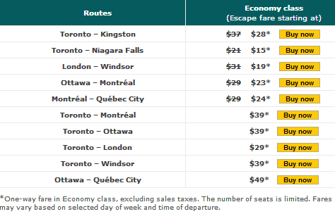 via rail montréal - québec tarif