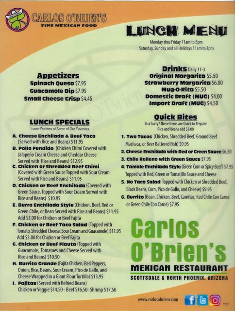 carlos o bryans menu