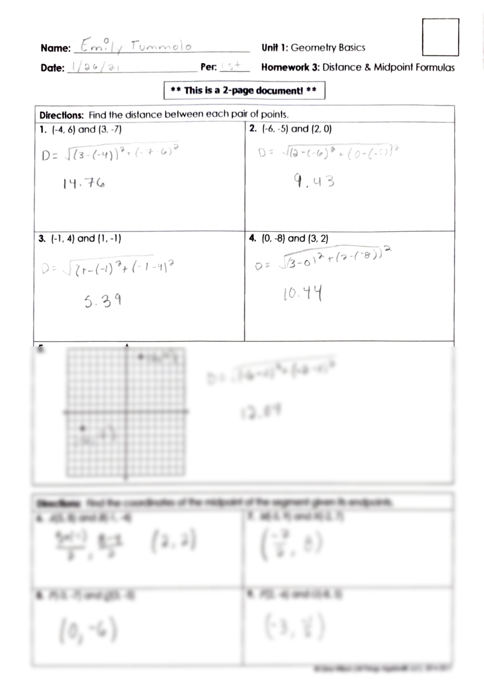 the midpoint formula worksheet answers