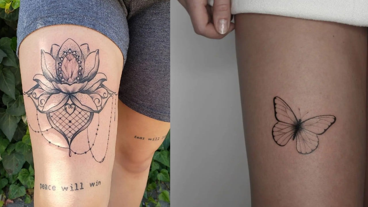 girly front thigh tattoos