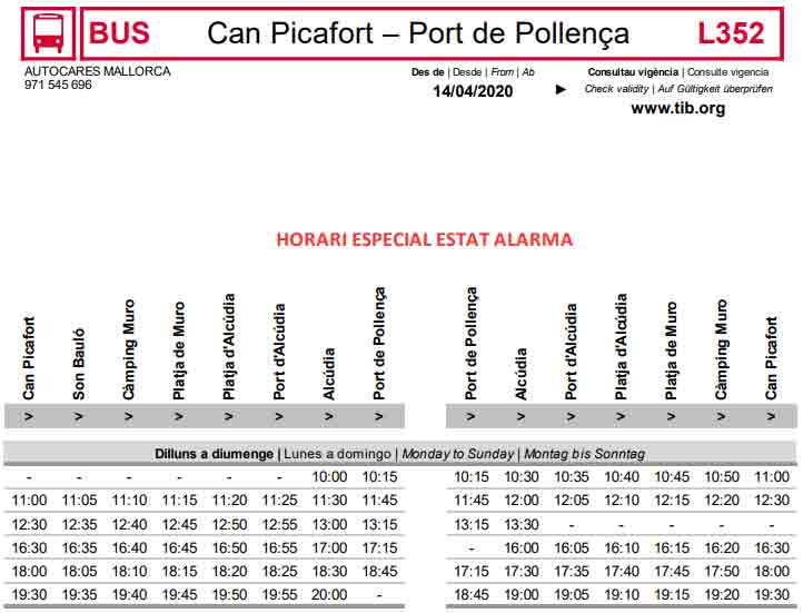 bus to alcudia from can picafort