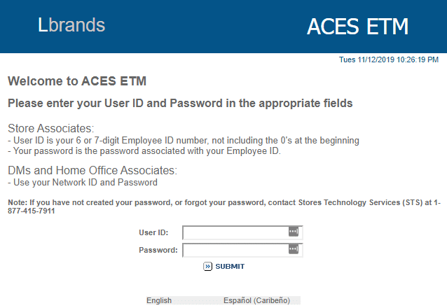 aces.limitedbrands.com schedule