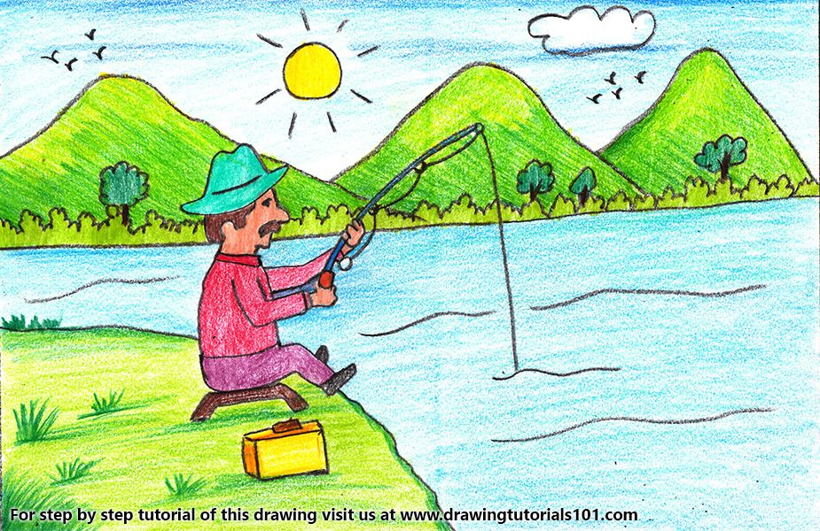 man fishing drawing