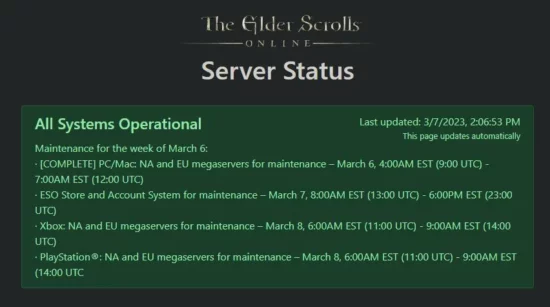 elder scrolls online server status