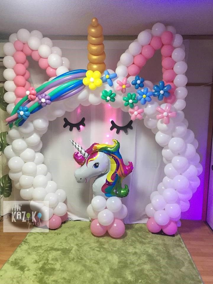 decoracion de unicornio con globos