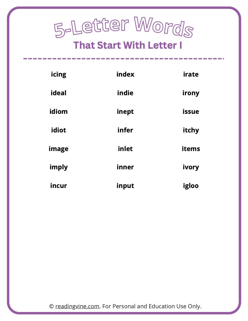 5 letter words beginning i