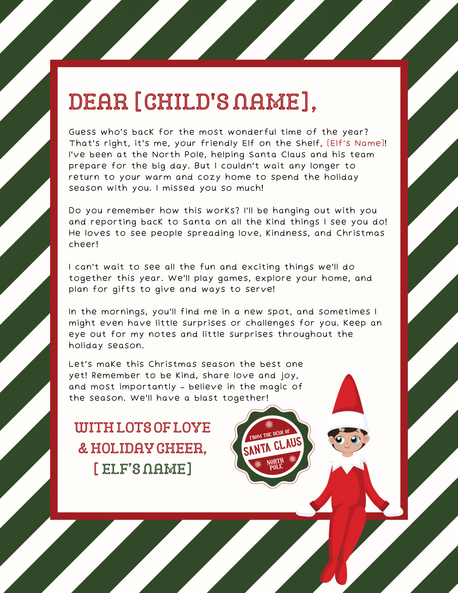 elf on shelf letter template