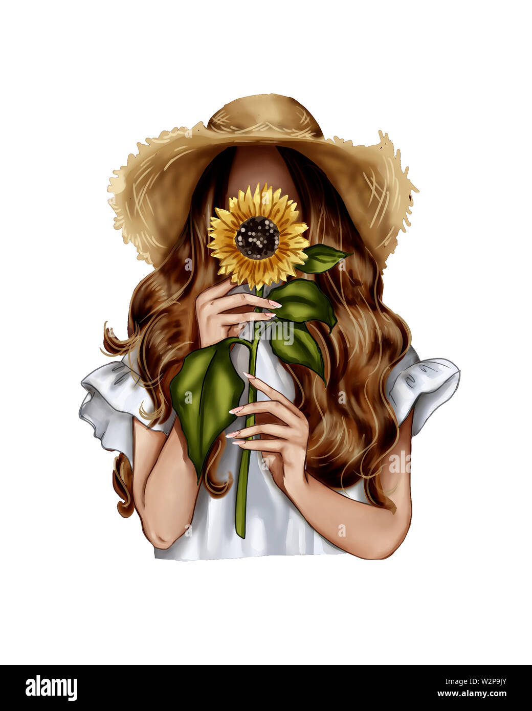 mujer con girasoles dibujo