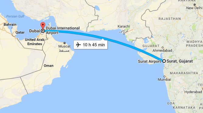 how many hours from india to dubai by flight