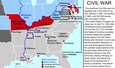 civil war battles map worksheet