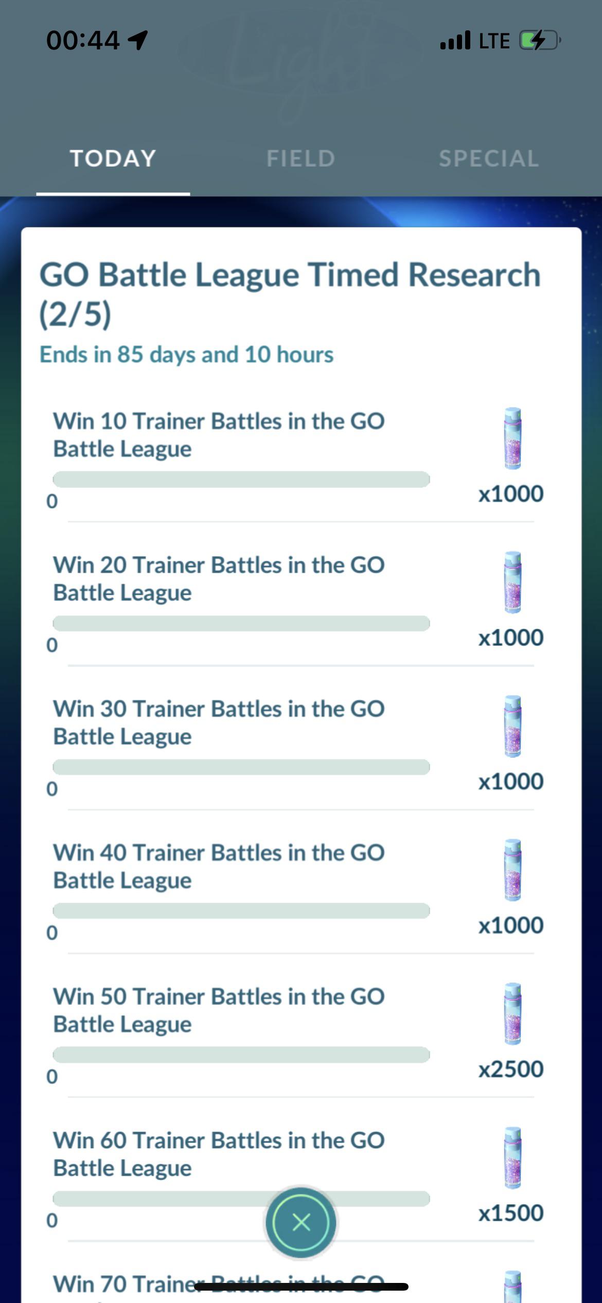 go battle league timed research 2023