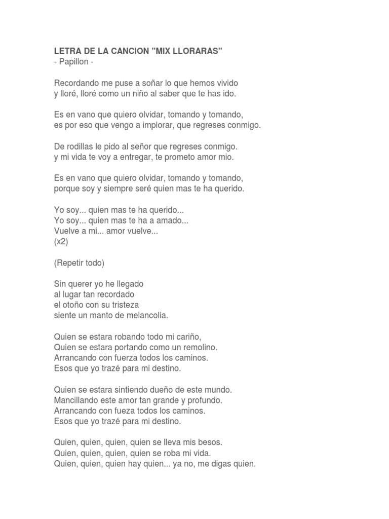 letra de llorarás