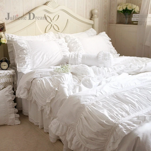 white ruffle bedding set