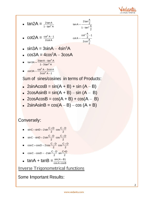 all trigonometric formulas for jee