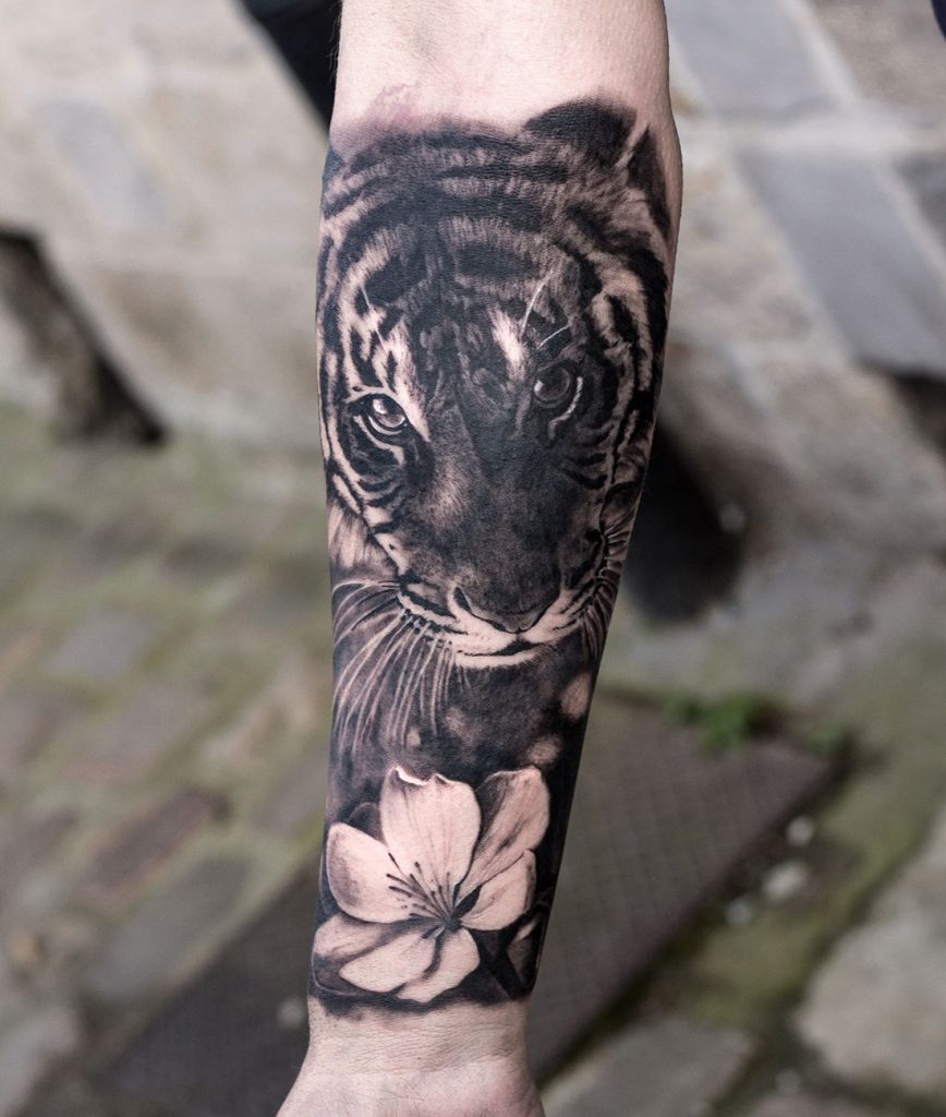 tiger flower tattoo