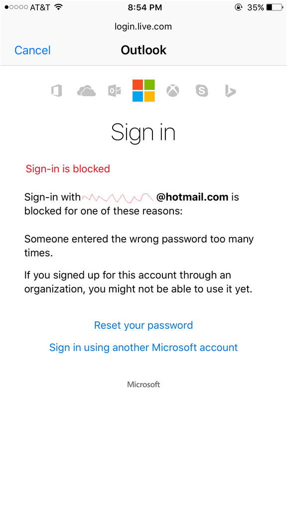 hotmail sign in blocked