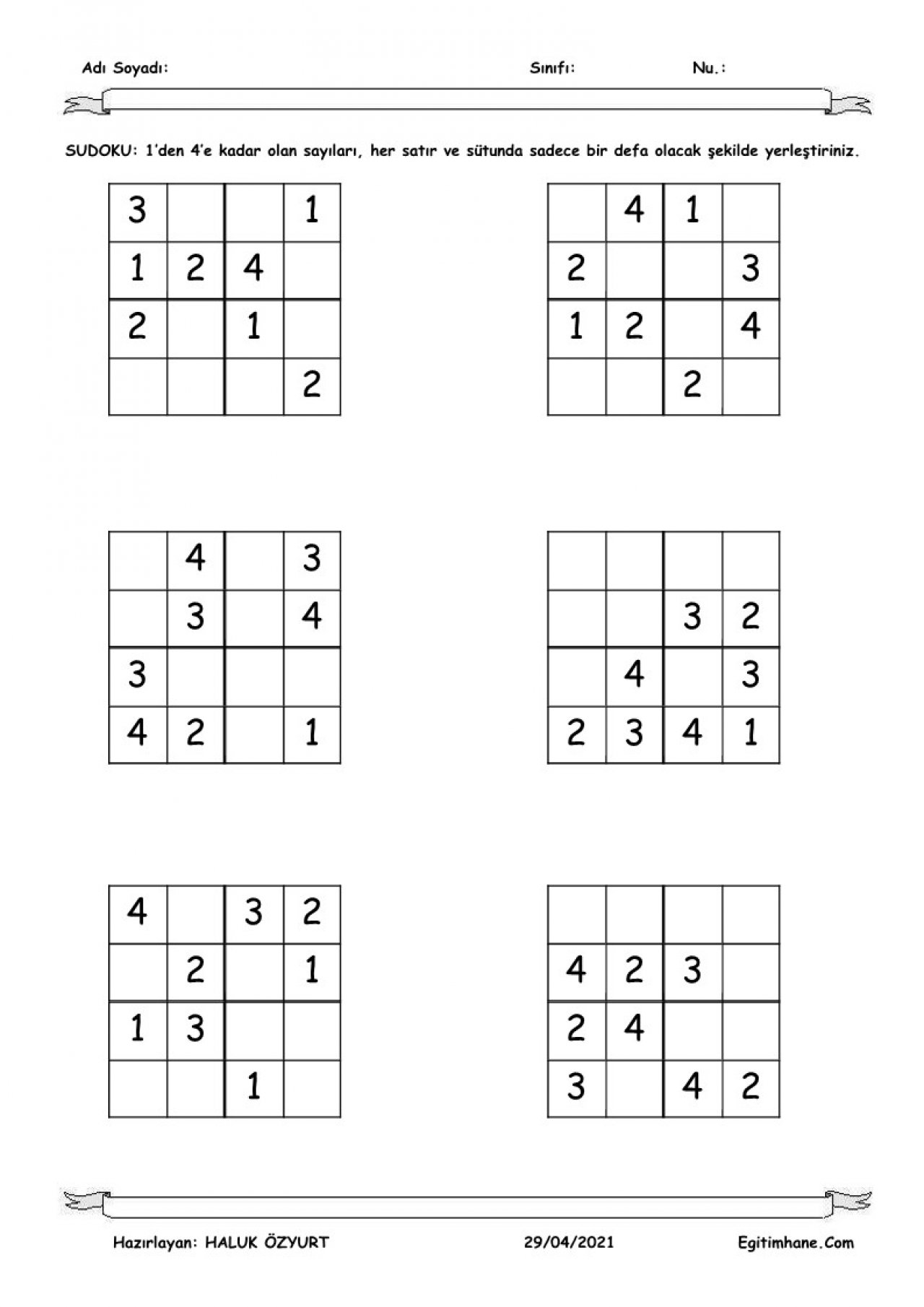 sudoku 4 lü