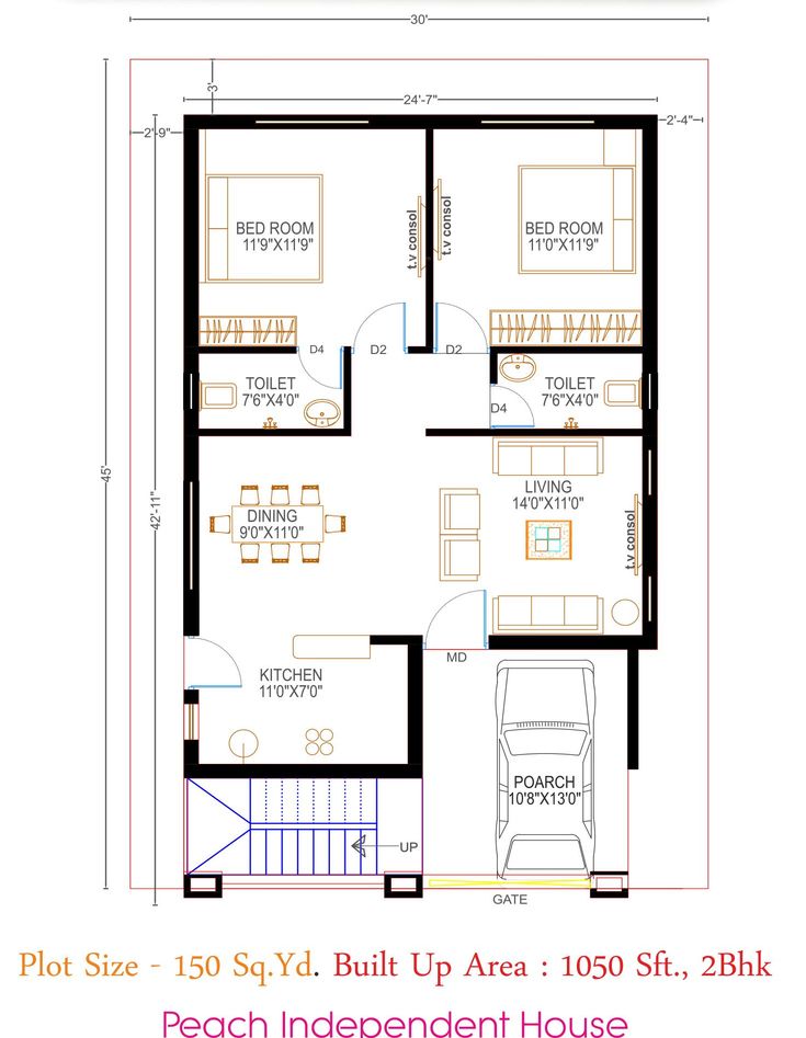 2bhk plans with dimensions