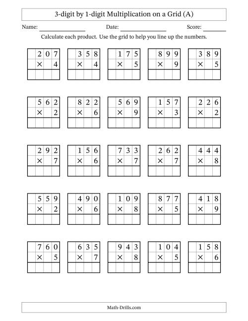 3 digit by 1 digit multiplication