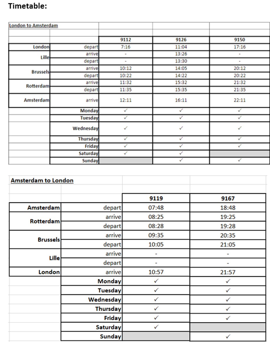 eurostar amsterdam to london timetable