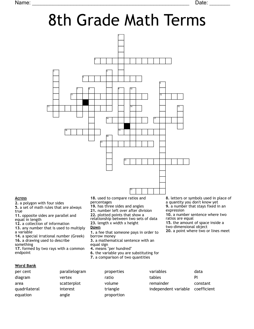 crossword puzzle with mathematical terms