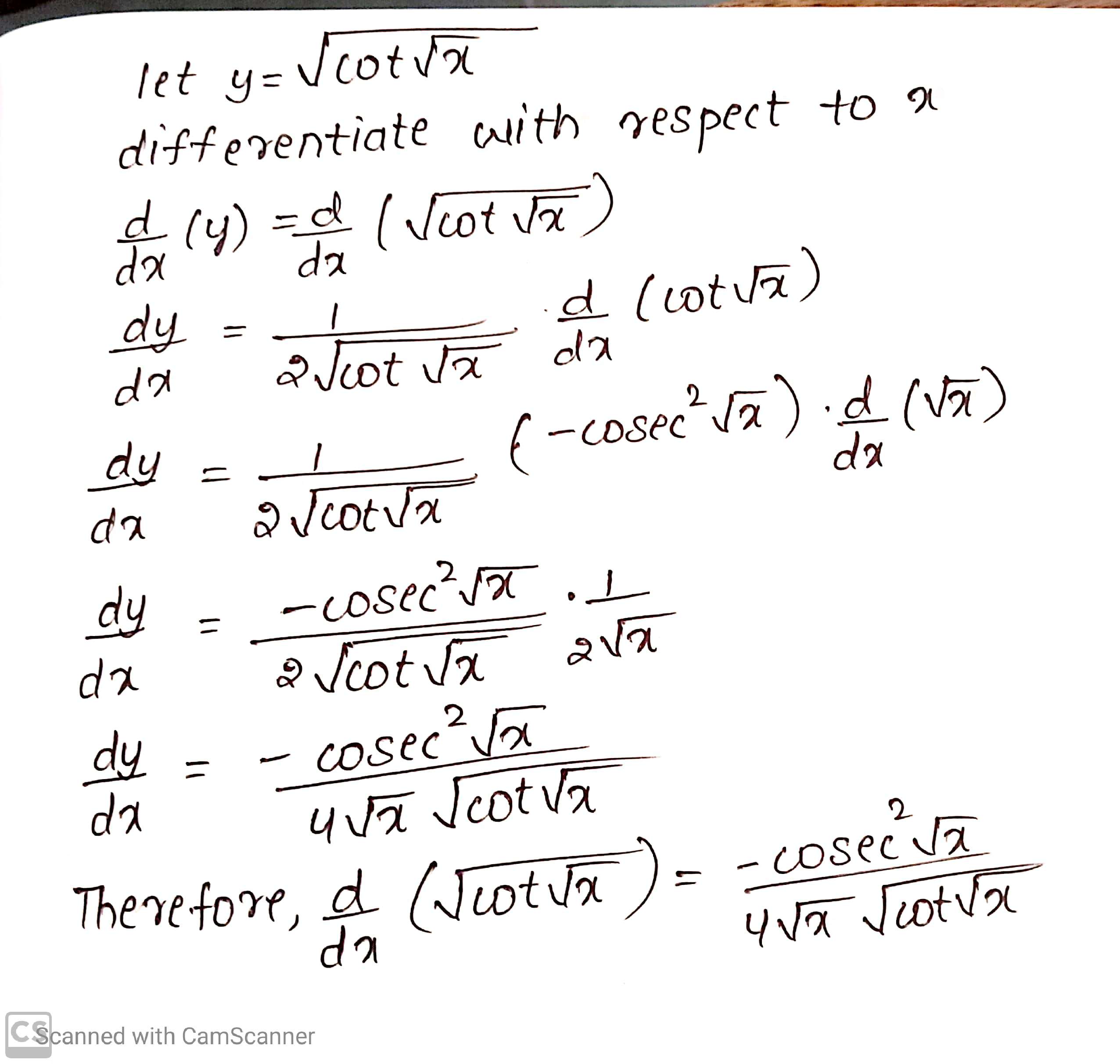 cot x ka differentiation