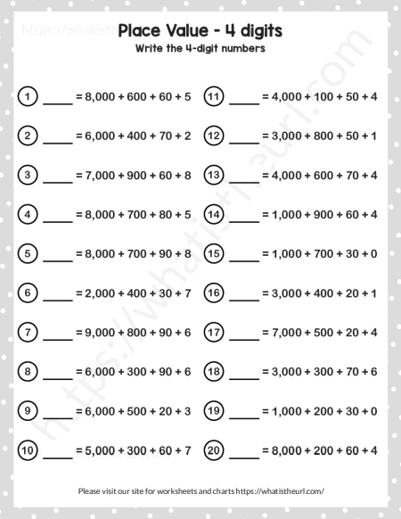 4 digit numbers place value worksheet