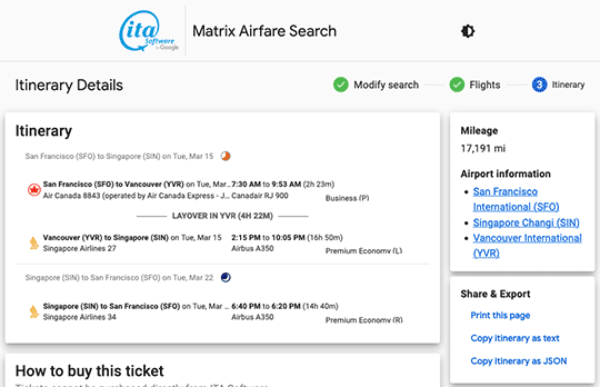 ita ticket matrix