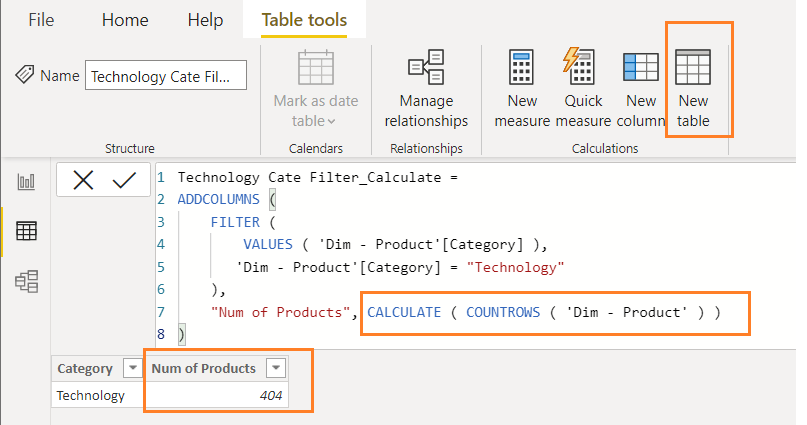 calculatetable