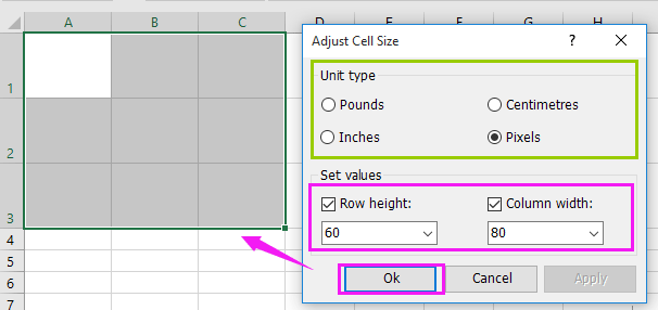 excel pixel to inches