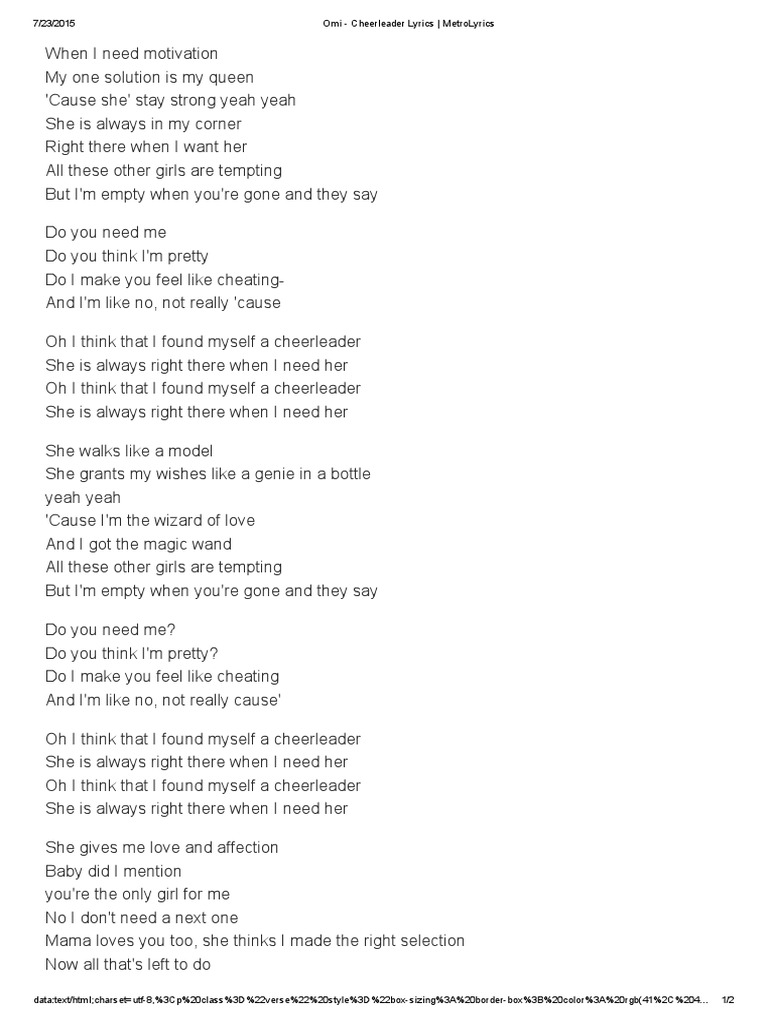 cheerleader lyrics song