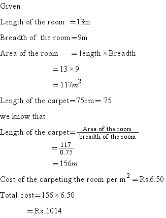 a room is 13m long and 9m broad