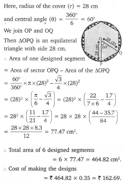 a round table cover has six equal designs