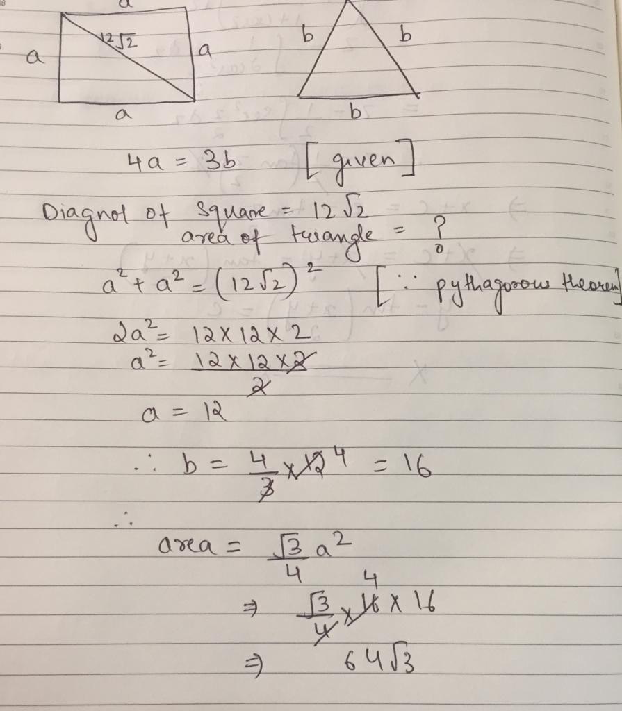 a square and an equilateral triangle have equal perimeters