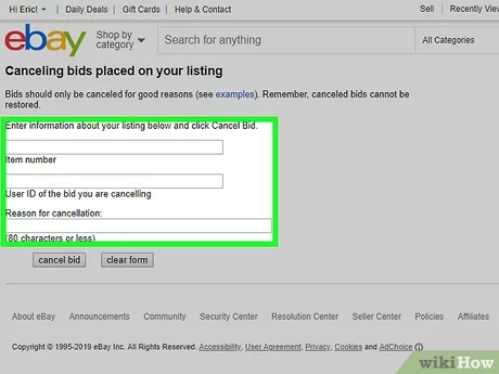 how to cancel ebay bid