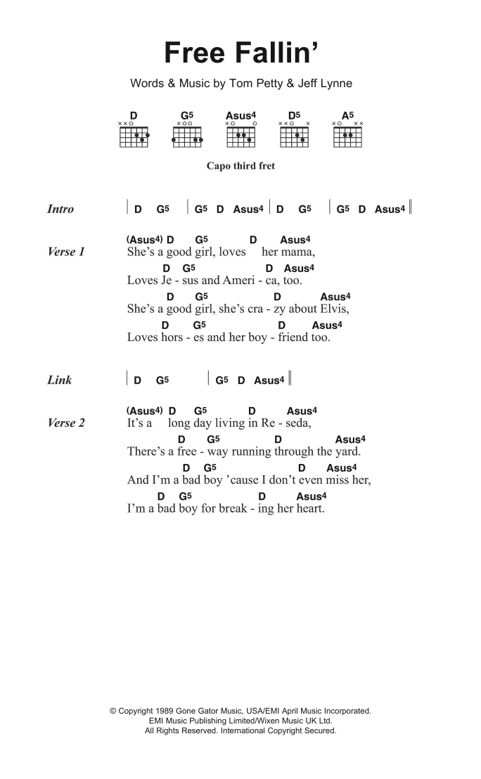 tom petty free fallin chords