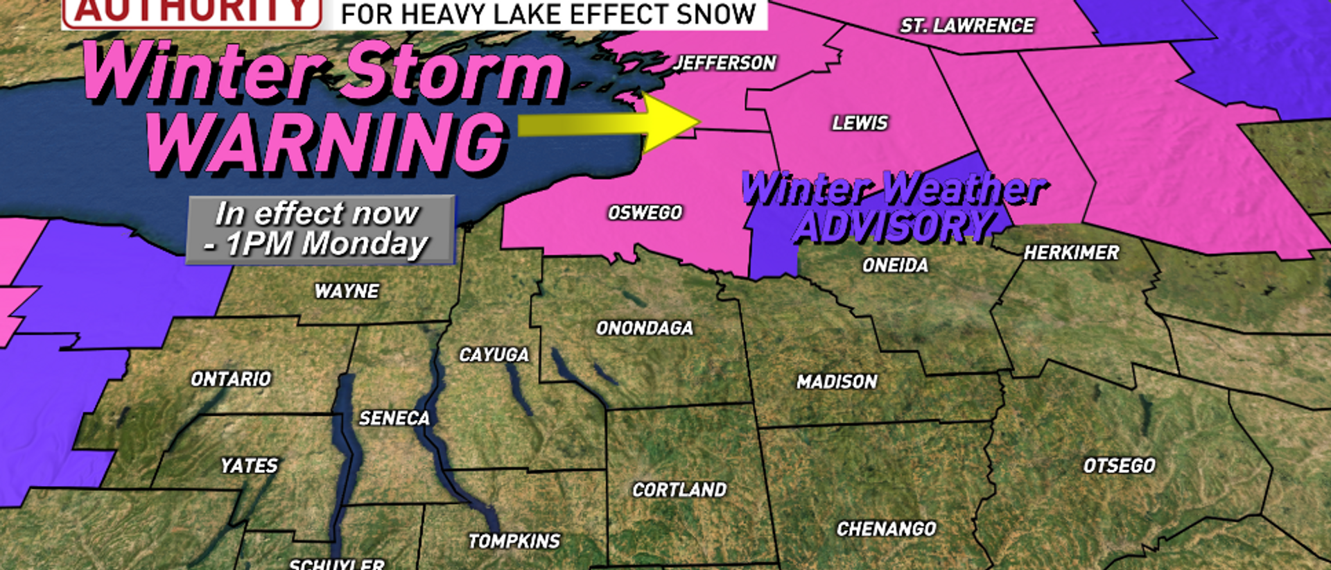 winter storm warnings issued ahead of lake-effect snow monday.