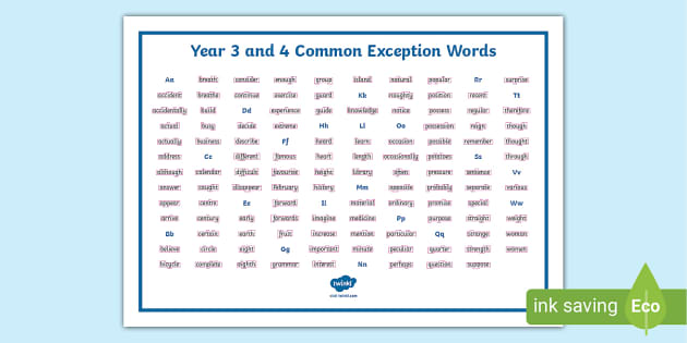 common exception words year 3 and 4