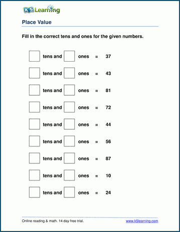 grade 1 tens and ones worksheets