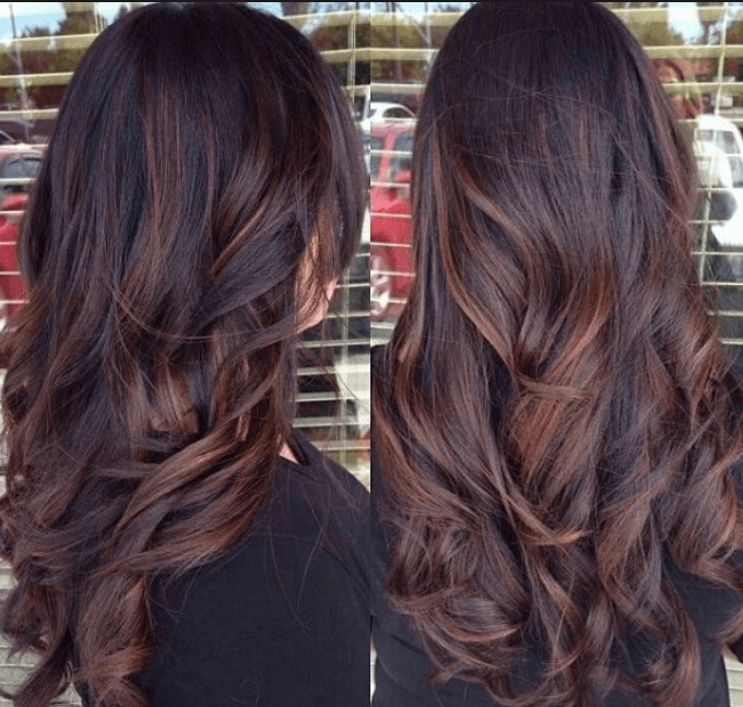 red and brown highlights in brown hair