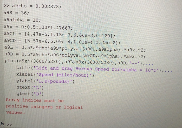 array indices must be positive integers or logical values.