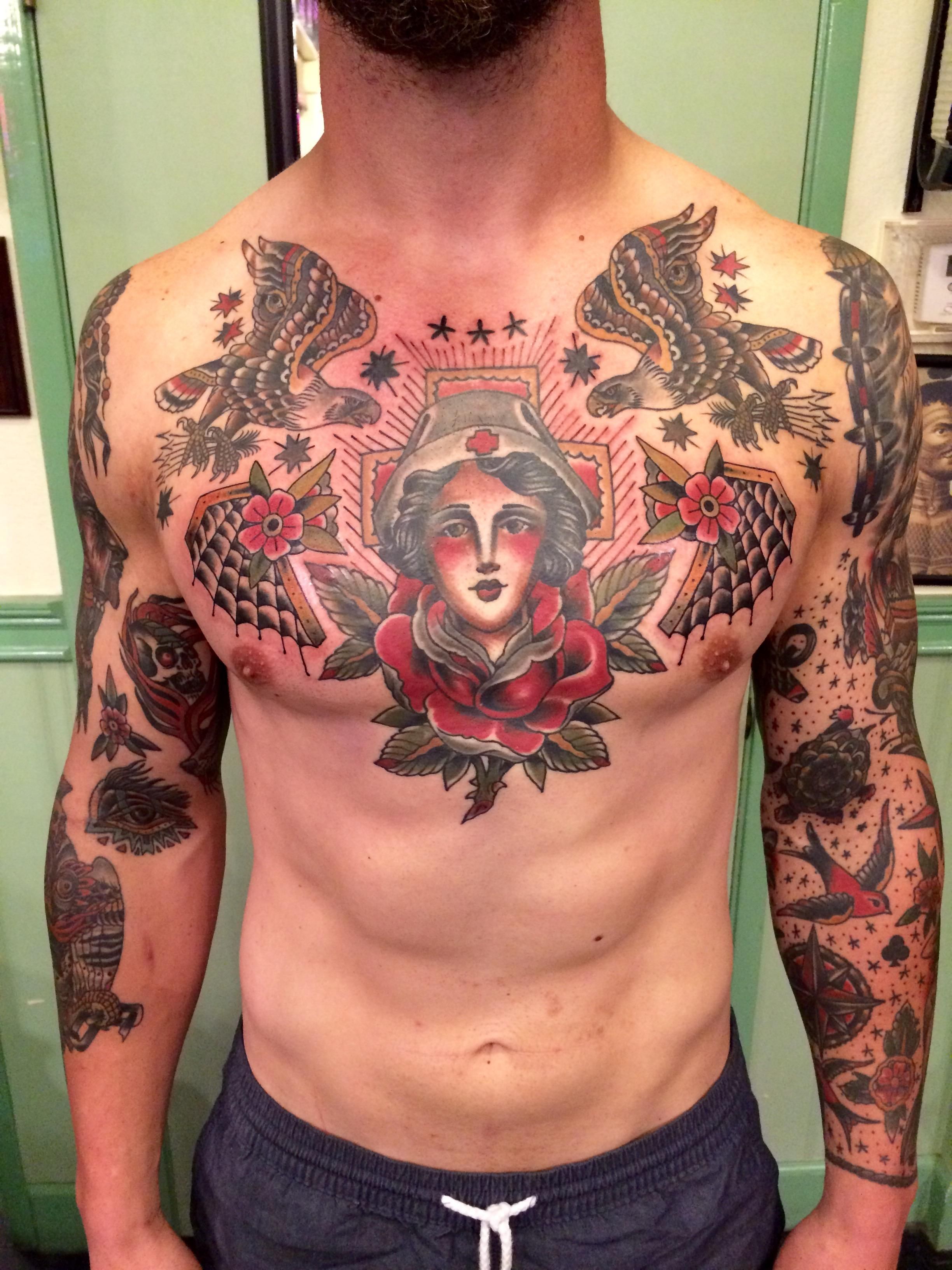 american traditional chest piece