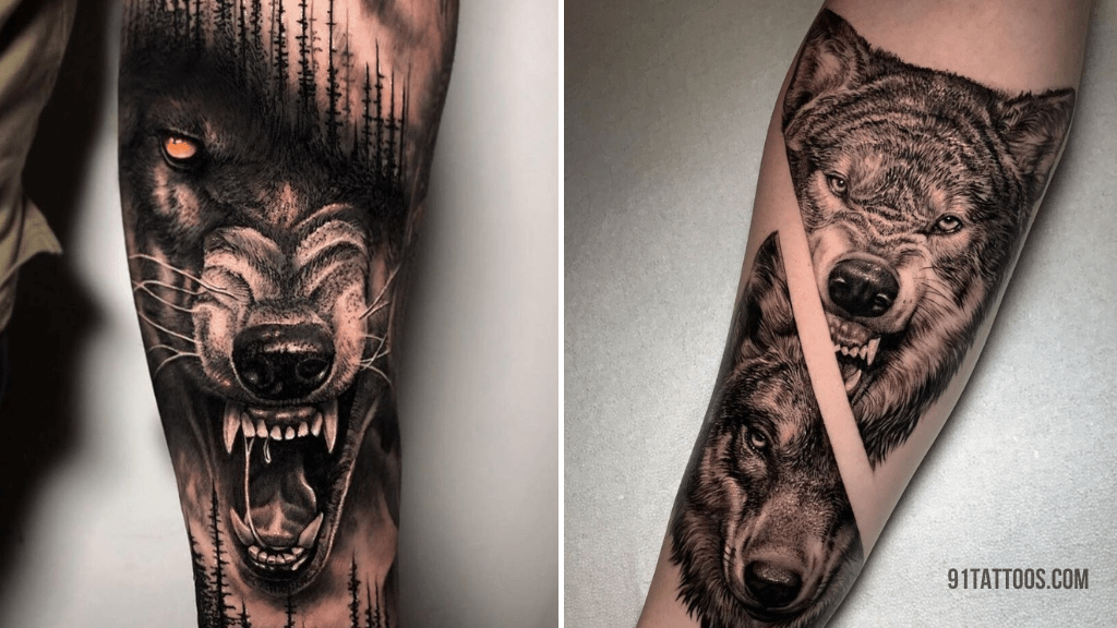 angry lone wolf tattoo