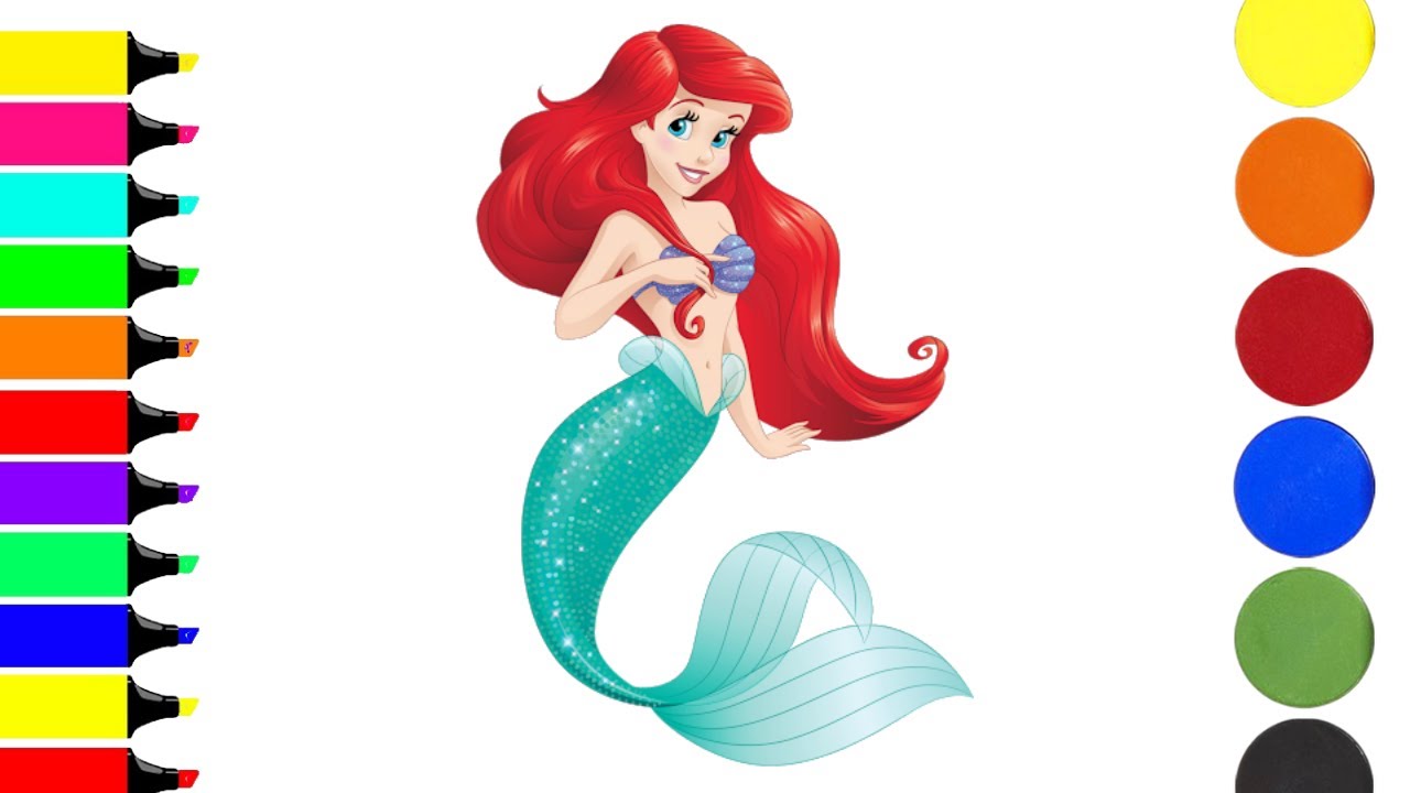 ariel mermaid colouring pages