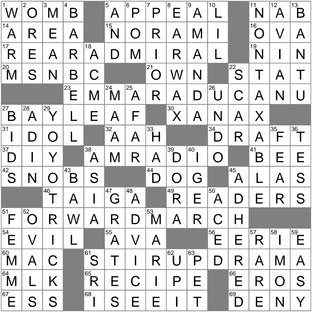 as in aviary crossword clue