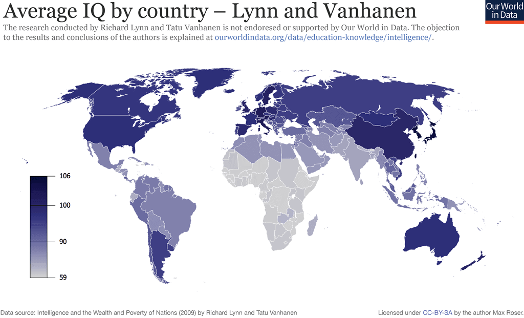 average iq score by country