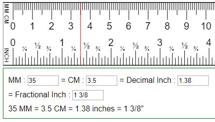 0.2 inches to cm