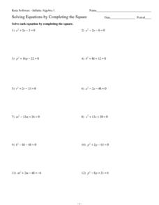 worksheet on completing the square