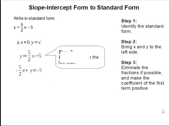 slope intercept to standard form converter