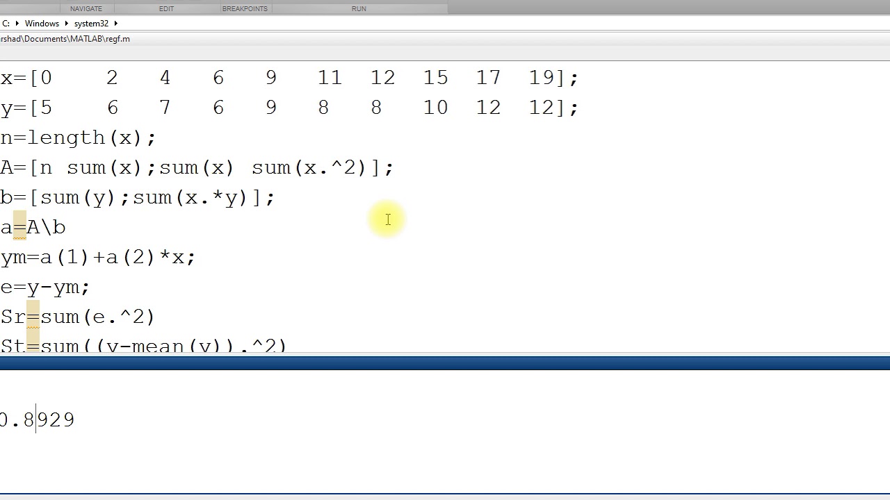 linear regression matlab